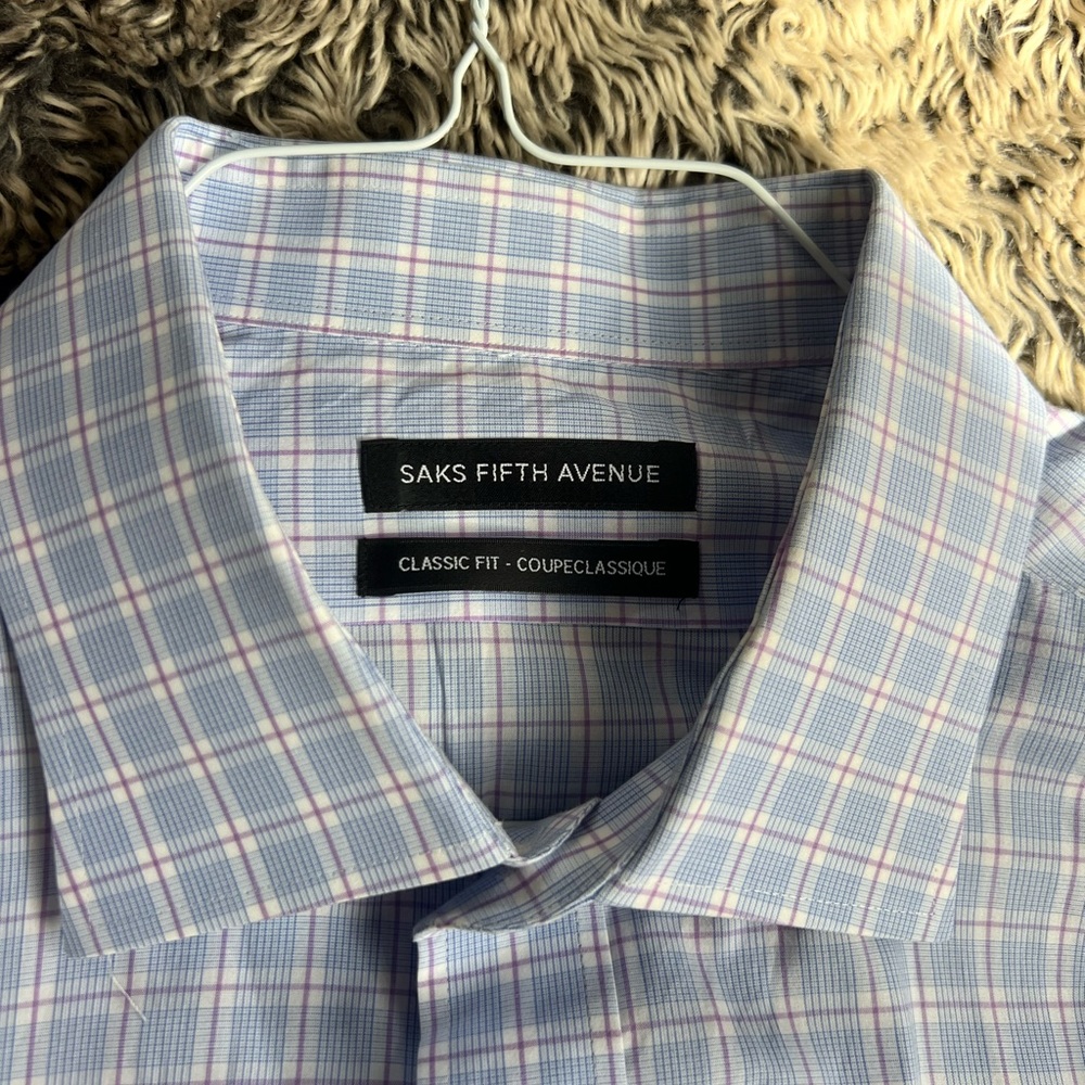 Light blue plaid Saks 5th Avenue dress shirt